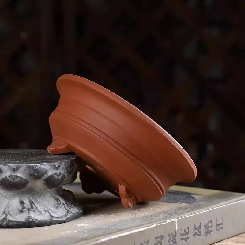 Ceramic Circle Nature Color Round  Bonsai Pot,Small Vase,Tradition Chinese Bowl Shape,Garden Decoration