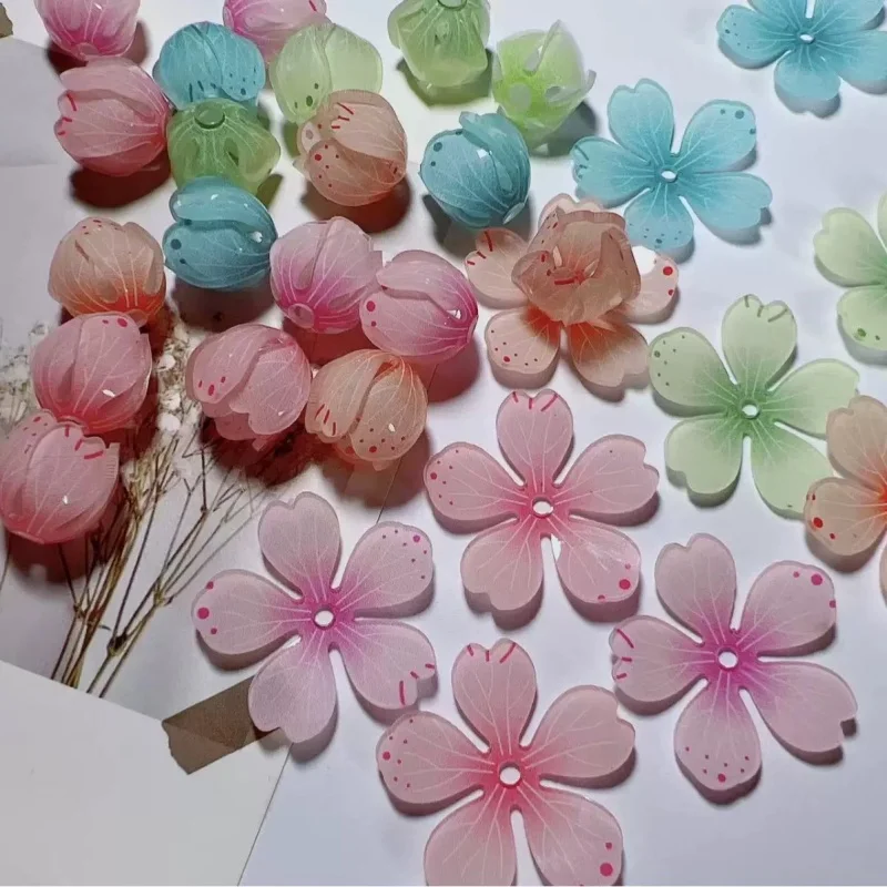 Wholesale 50pcs/lot 15mm 30mm color pattern print cartoon flowers shape acrylic beads diy jewelry garment hair accessory