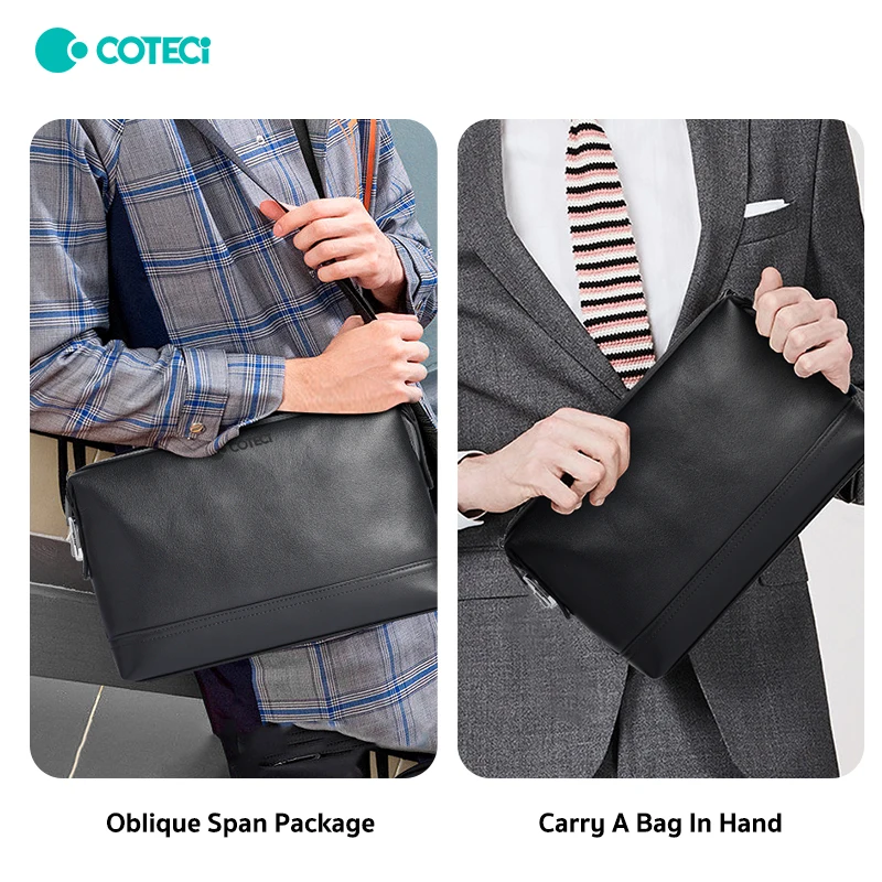 COTECi Top layer cowhide combination lock fingerprint lock anti-theft business large capacity hand bag shoulder messenger bag