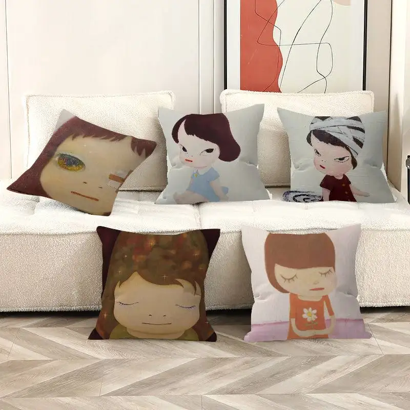 Cartoon Japanese Sleepwalking Dolls Yoshitomo Nara Artworks Art Lucky Dragon Pillow Cover Sofa Cushion Home Room Children Gift