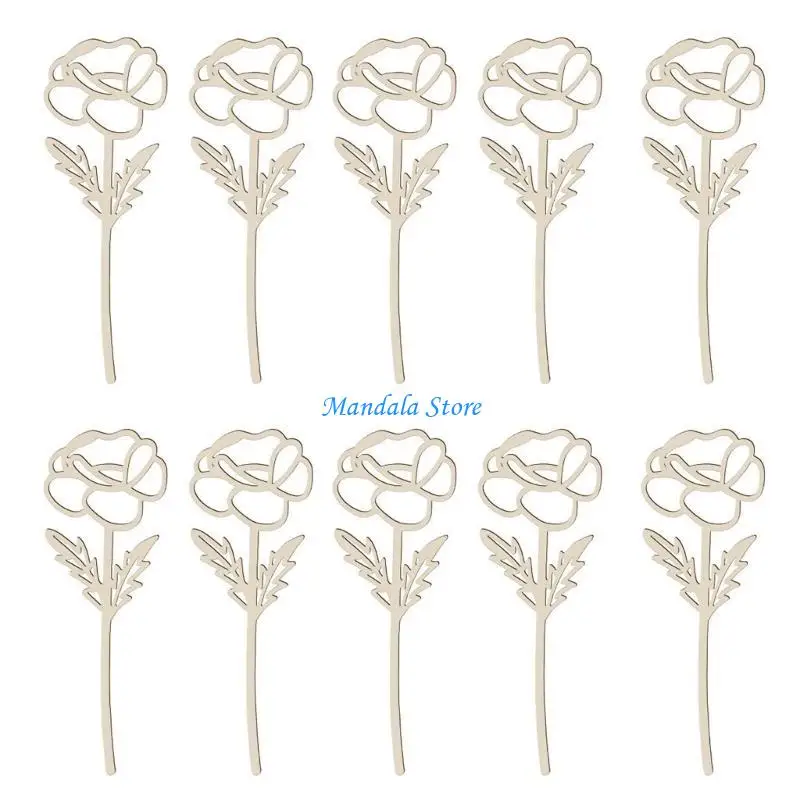 U2JC 10Pcs Wooden Wildflower Decors Set Plain Florals Cutout for DIY Crafts