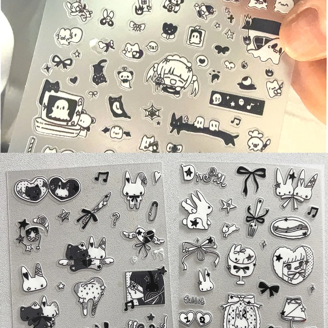 2/3Pcs Y2K Angel Rabbit Embossed Stickers Waterproof Bunny Bow Sticker Journal Phone Case Scrapbooking DIY Crafts