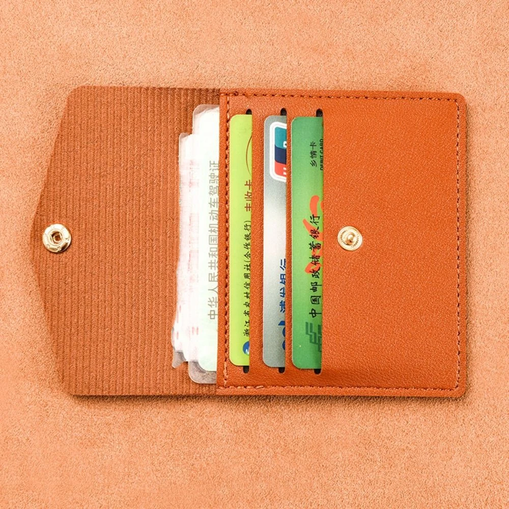 Casual Korean Style Thin Envelope Card Bag Solid Color Wallet Mini Wallet PU Coin Purse Snap Button Coin Purse Outdoor