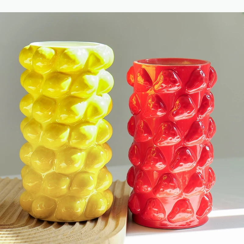 Fruit Lemon Ceramic Vase Strawberry Vase Flower Arrangement Vase Desktop Flower Ware Ornaments Living Room Decoration Crafts