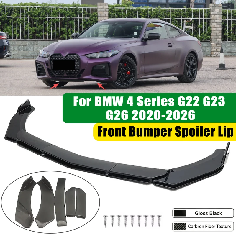 For BMW 4 Series G22 G23 G26 2020-2026 5Pcs ABS Car Front Bumper Lip Spoiler Splitter Body Kit Canard Tuning Accessories
