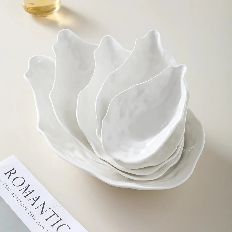 Tableware Ceramic Sashimi Plate Oyster Shell Shape Reusable Salad Plate Creative Multi-Function Storage Dish Commercial