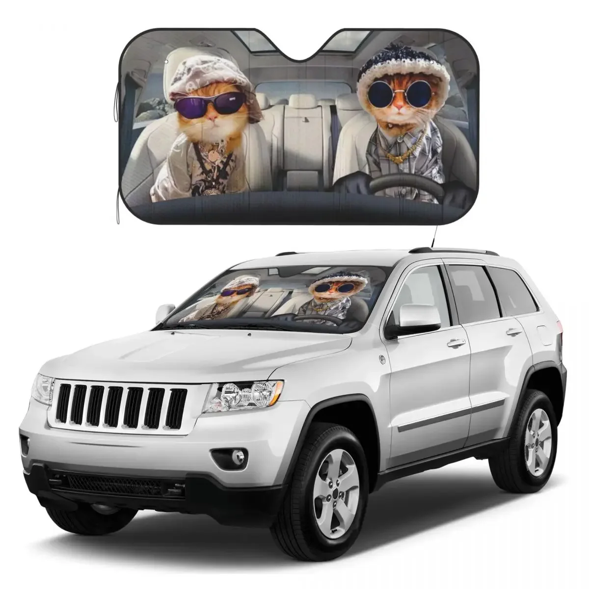 

GearhumanD Cool Yellow Cats Sunshades Reflector Anti Uv Custom Funny Car Sunshade Sun Shade