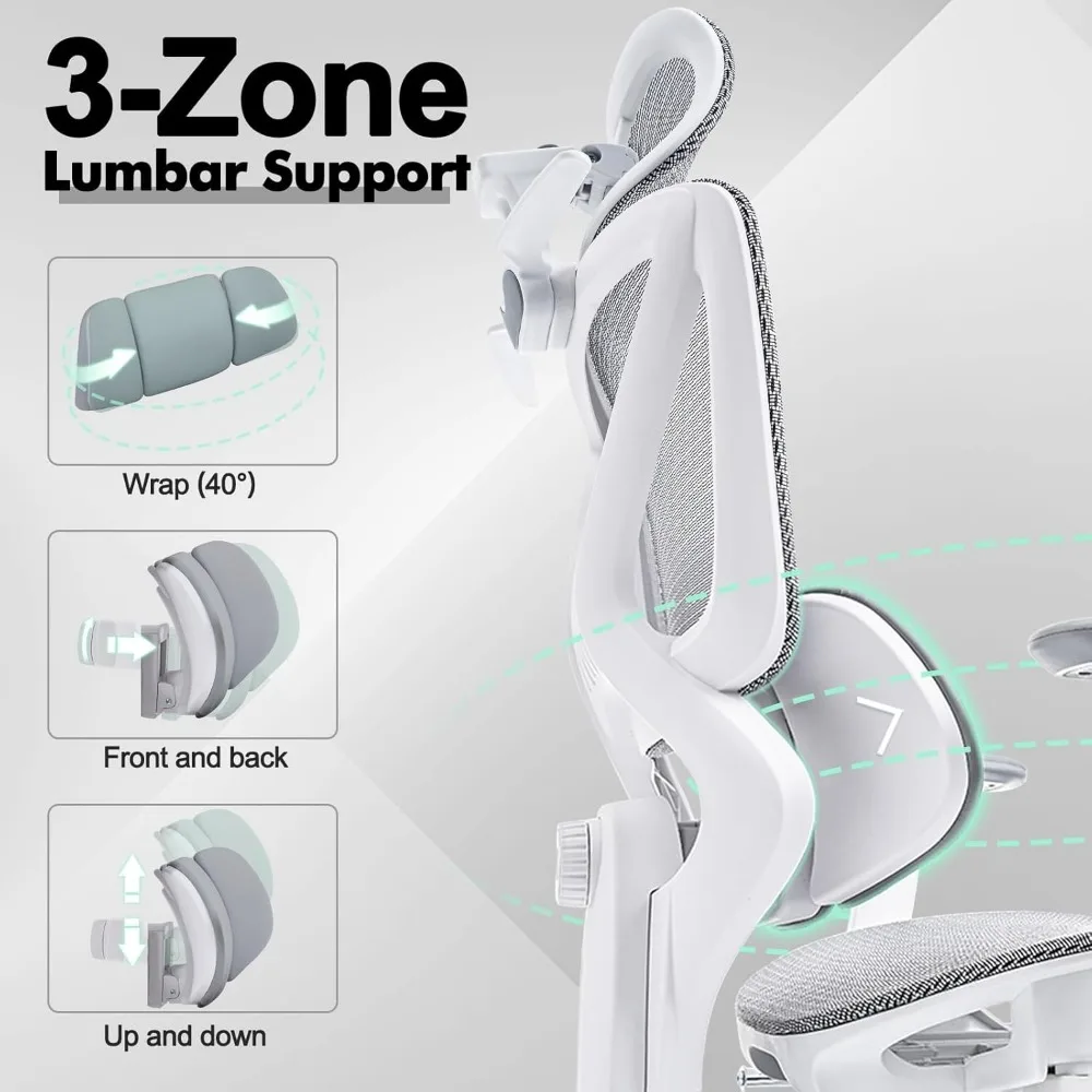 كرسي مكتب شبكي عالي الظهر مع مسند للقدمين، كرسي مكتب مريح مع دعم قطني ثلاثي الأبعاد، كرسي مكتب منزلي مريح للعمل وC #5