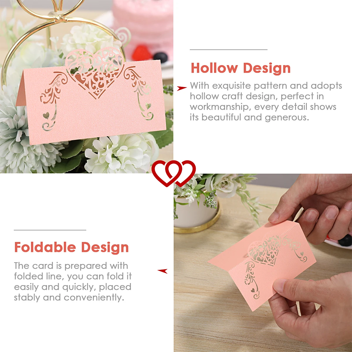 

50Pcs Pink Heart Shaped Place Cards Hollow Out Table Cards Wedding Party Favors Elegant Event Decor Wedding Party Favors