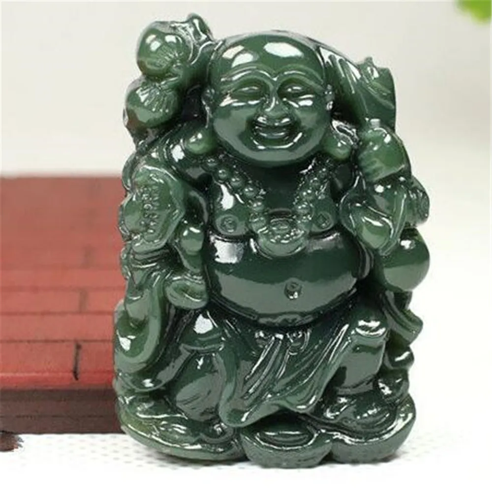 Beautiful Natural Green HeTian Jade Maitreya Carved Chinese Larghing Buddha Amulet Lucky Pendant  Fine Jewelry Popular Gift