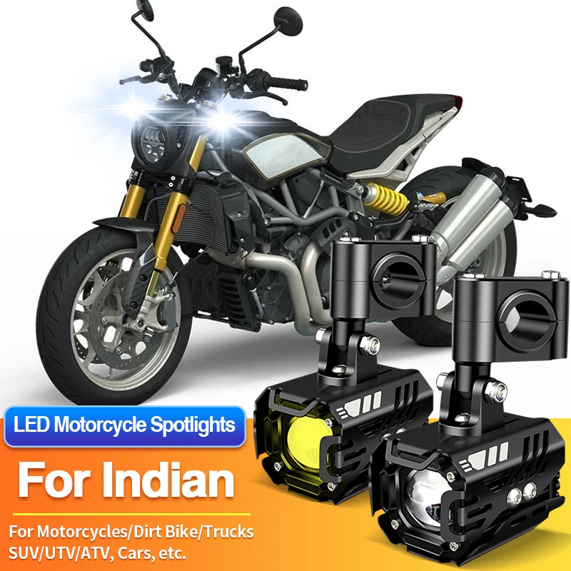 

1/2PC LED Universal Motorcycles Headlight 2 Color Fog Light UTV ATV for Indian Challenger/Chief/Chieftain/FTR/Pursuit/Roadmaster