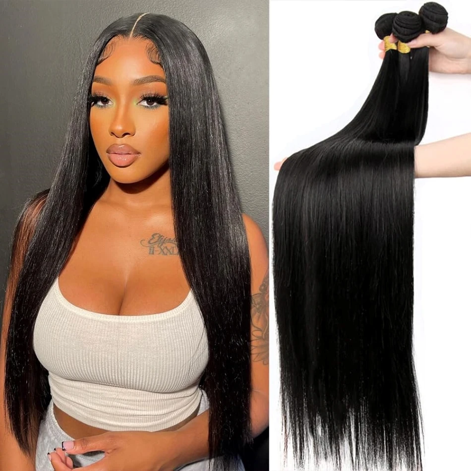 12A Straight Human Hair Bundles Brazilian Remy Hair Weave Bundles 3 Bundles 22 24 26 Inch Human Hair Extensions For Black Women