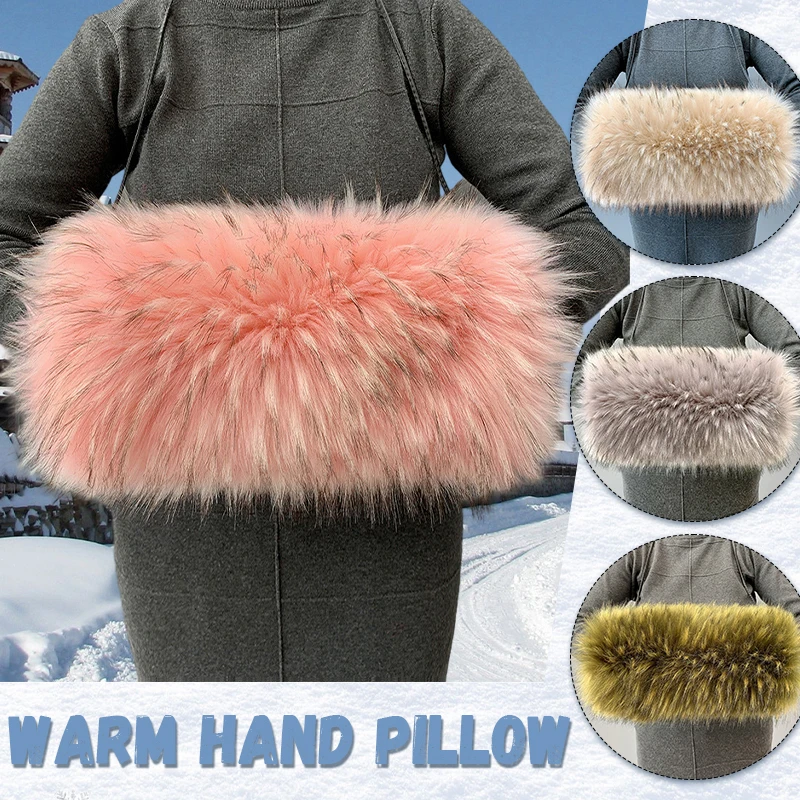 Lady Imitation Faux Fox Fur Hand Warmer Soft Thicken Gloves Plush Hand Muff  Unisex Fluffy Pillow Soft Plush Arm Sleeve