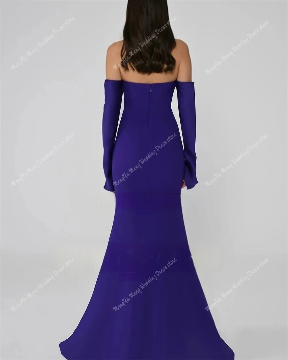 2025 Soft Satin Purple Prom Dresses Women Strapless Long Sleeve Saudi Mermaid Evening Party Gown vestidos de festa Customized