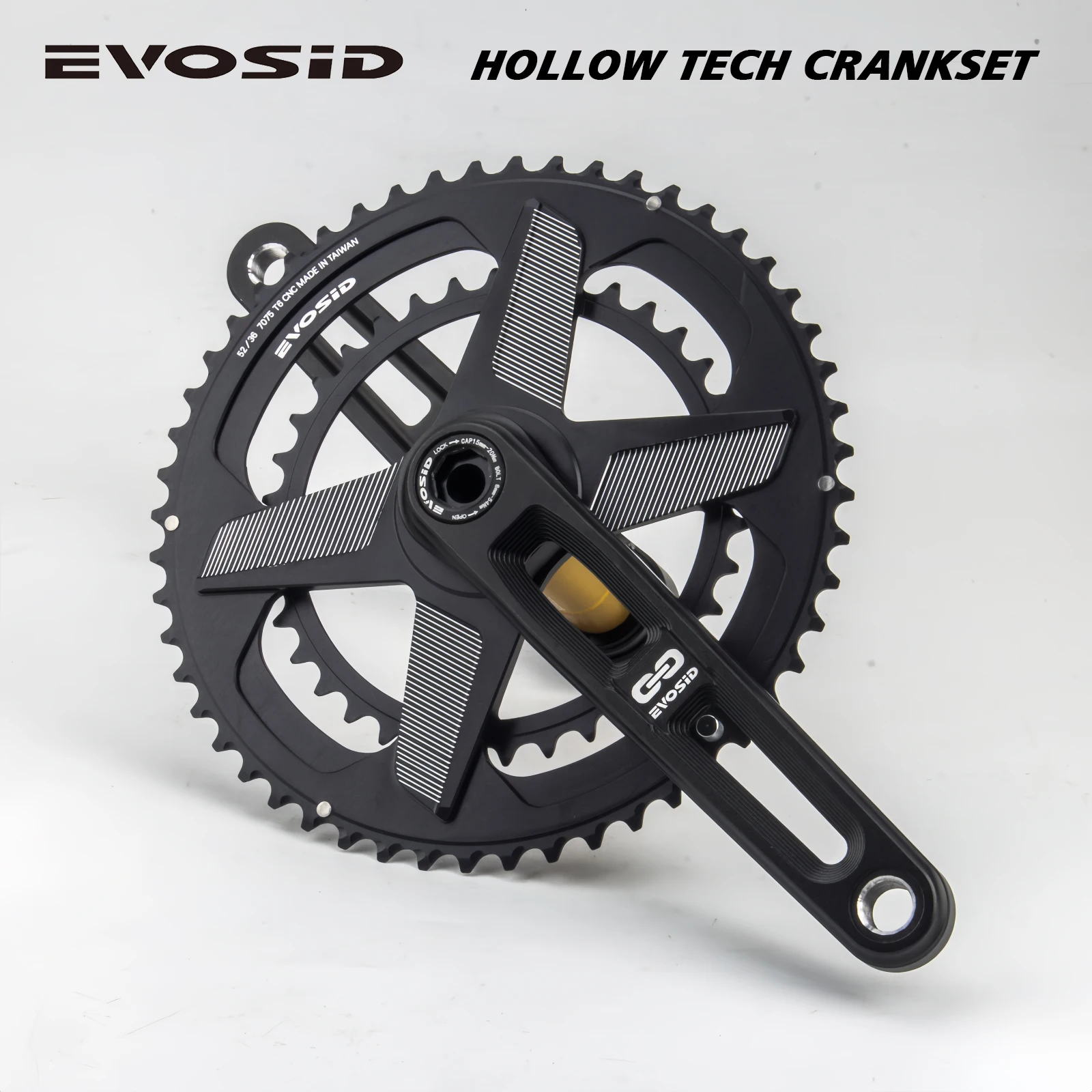 EVOSID ROAD Bike Crankset 52-36T Ultralight 12 Speed 2X Chainring Hollow Tech Crank 165mm with Bracket CNC for GXP Crankset