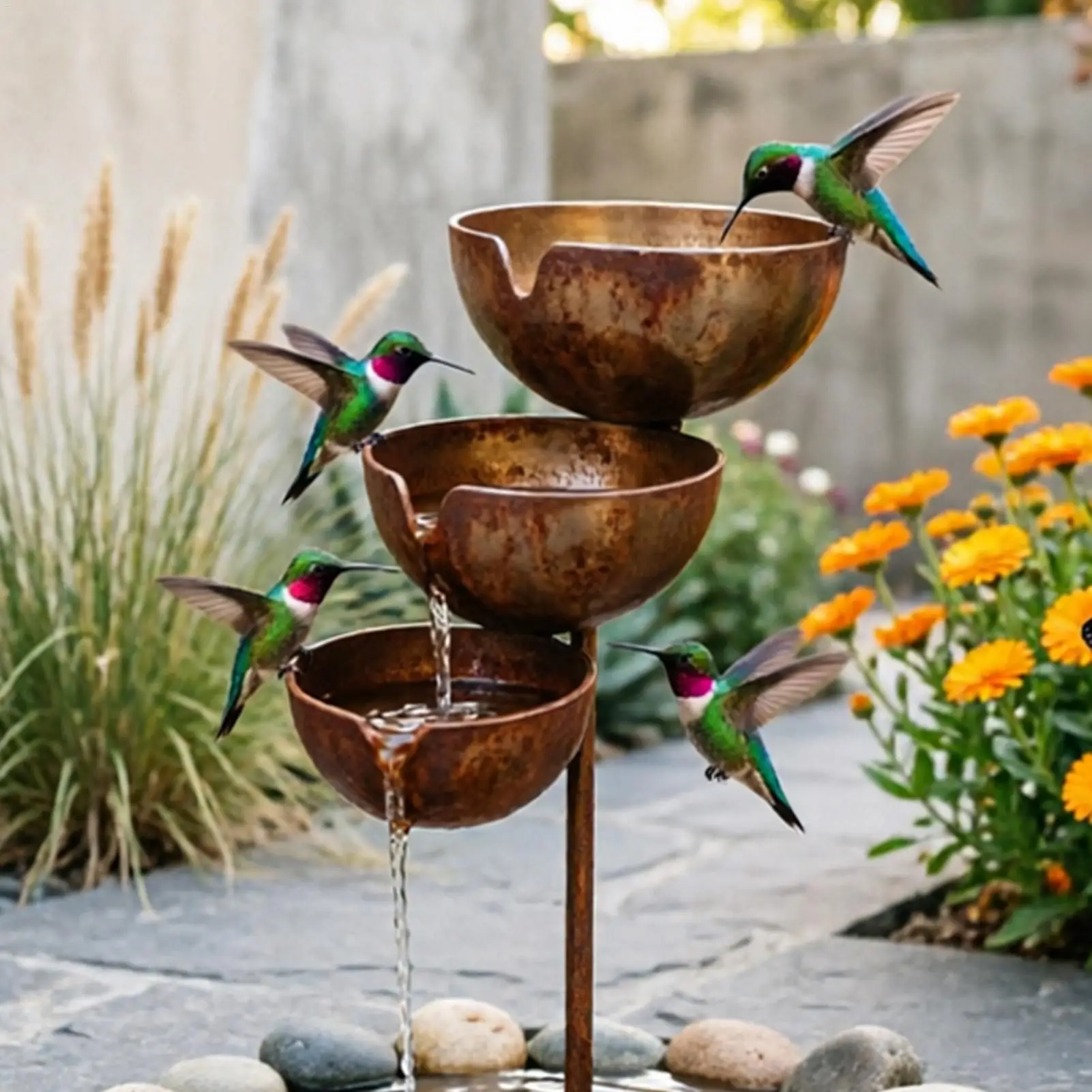 Collecteur d'eau de pluie en cascade à 3 niveaux, 61x23cm, en métal antirouille, pour la décoration extérieure, idéal pour jardin, pelouse, patio, véranda, allée
