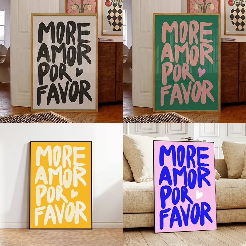 Maximalist Modern Prints More Amor Por Favor Quotes Wall Art Prints Canvas Painting Poster Pictures For Living Room Home Deco