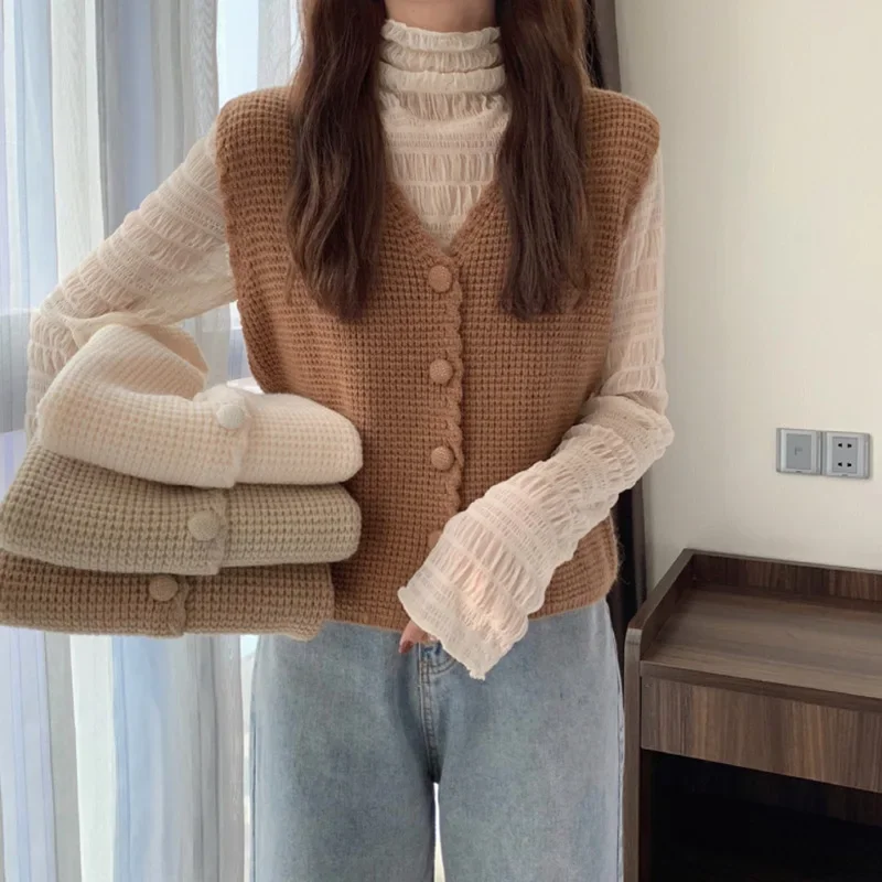 

Knitted Vest 2024 New Women's Wool Vest Stacked Outer Wear Knitted Sweater Women's Spring and Autumn Season