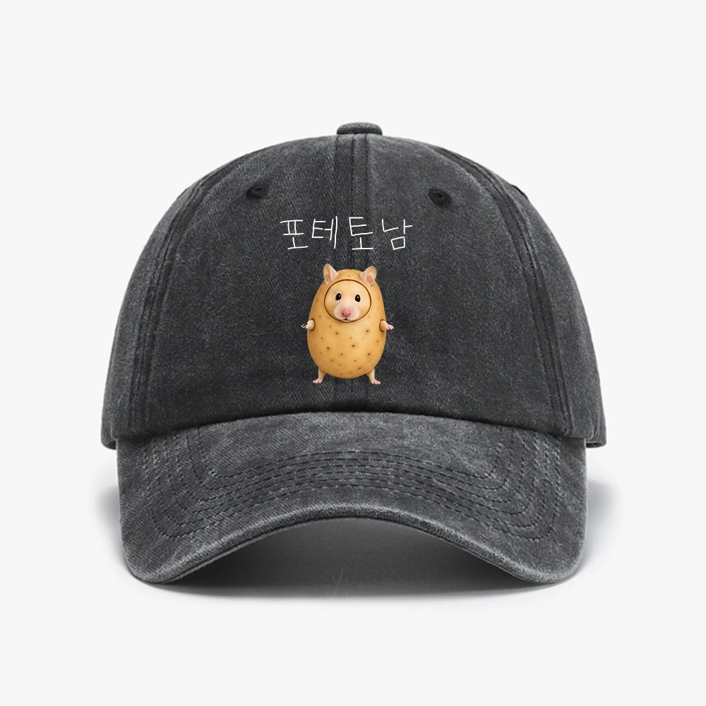 Funny Potato Hamster Meme Hangul Text Graphic Baseball Cap Spring and Autumn Outdoor Adjustable Casual Hats Sunscreen Hat