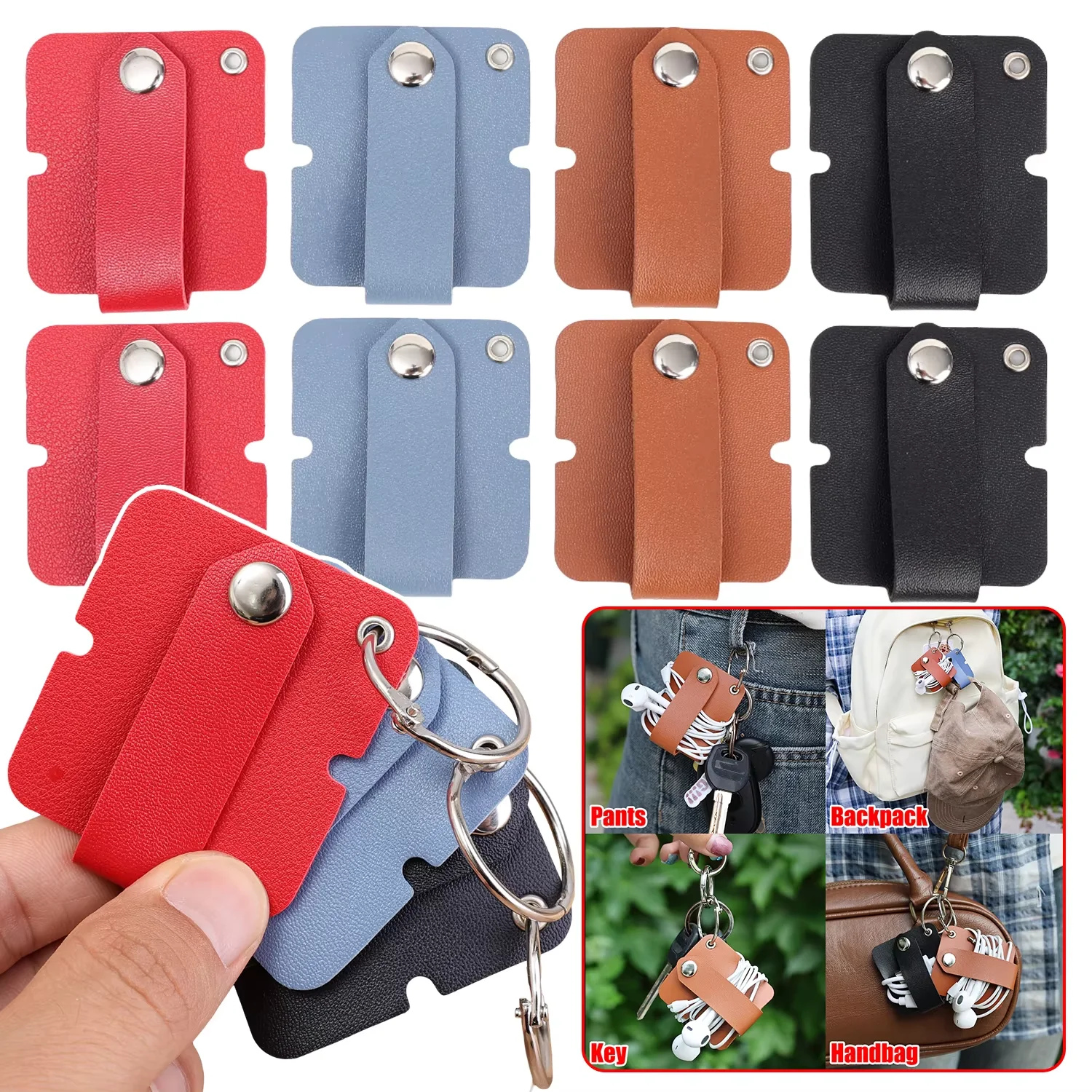 4Pcs Multifunctional Cable Winder Cord Management Portable Leather Coiling Buckle for Earphone USB Charging Cable Organizers