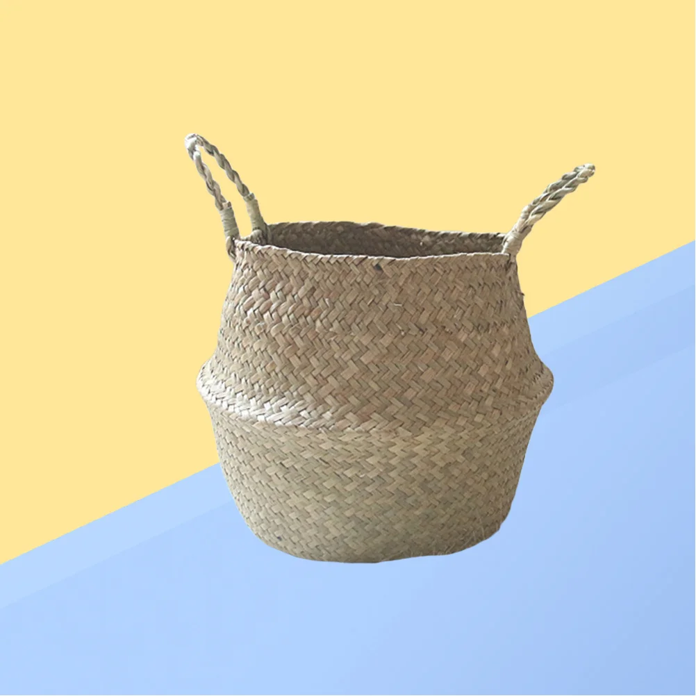 

Handmade Seaweed Rattan Storage Basket Nordic Style Foldable Flower Plant Wicker Basket For Home Garden Office Lightweight
