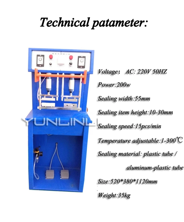 Bancs de Tuyaux Pneubagues en Plastique et Aluminium, Machine pour Tubes de Dentifrice, Cosmétiques, Scelleuse de Queue, 220V, 200W, 55mm