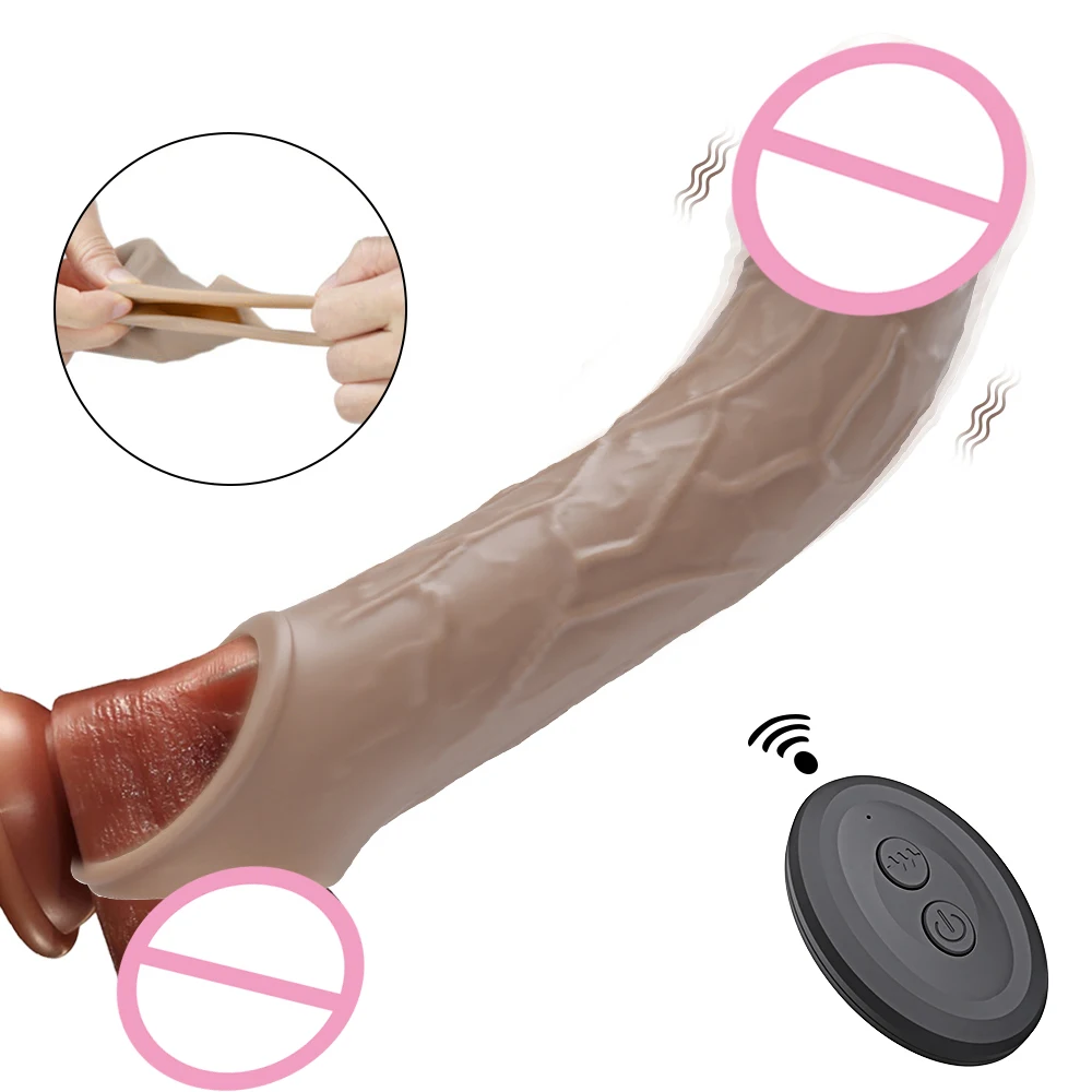 Reusable Silicone Condom Sex Toys Men Gay Penis​ Extender Sleeve Dick Enlargement Delay Ejaculation Extend Sexual Time Cock Ring