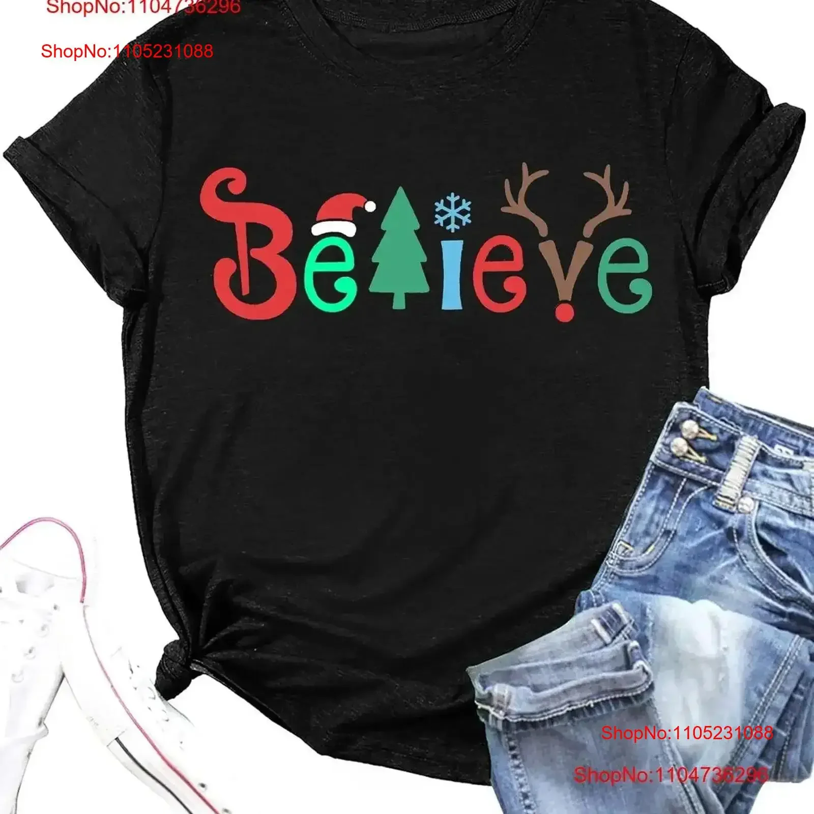 

Christmas Tree T Shirt Believe Print Holiday Tops vintage Washed Soft Versatile Stylish Breathable designer clothes vintage