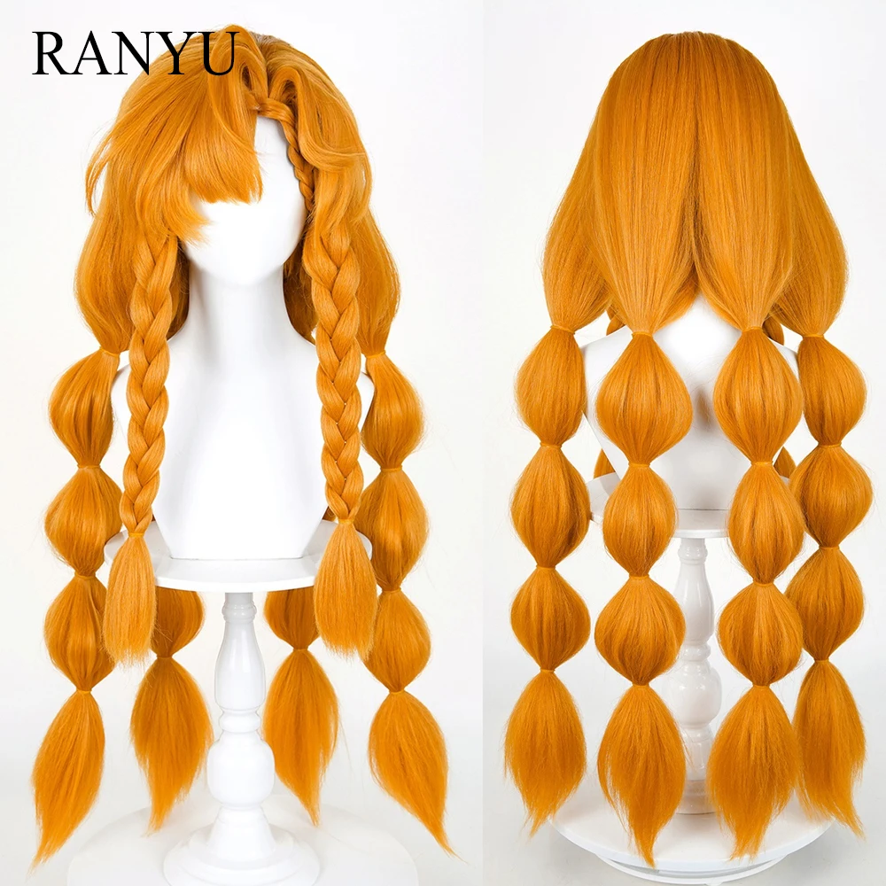 Blonde Orange Long Straight Synthetic Wigs Middle Part Anime Game Cosplay Fluffy Wig Heat Resistant for Daily Party