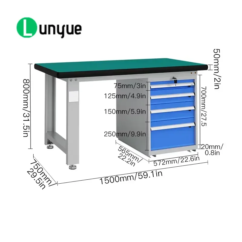 Modern Iron Electronic Workbench with 4 Drawers Removable Structure for Technicians Electrical Engineers Hospitals Warehouses