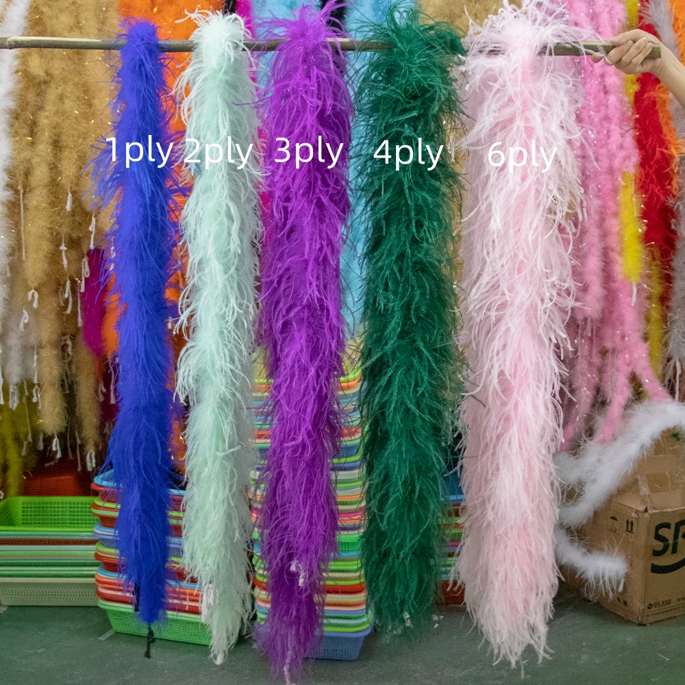 1-6Ply Colorful Ostrich Feather Boa 2 Meters Customized Vintage Decoration Plume Scarf Wedding Dress Sewing Accessory Shawl