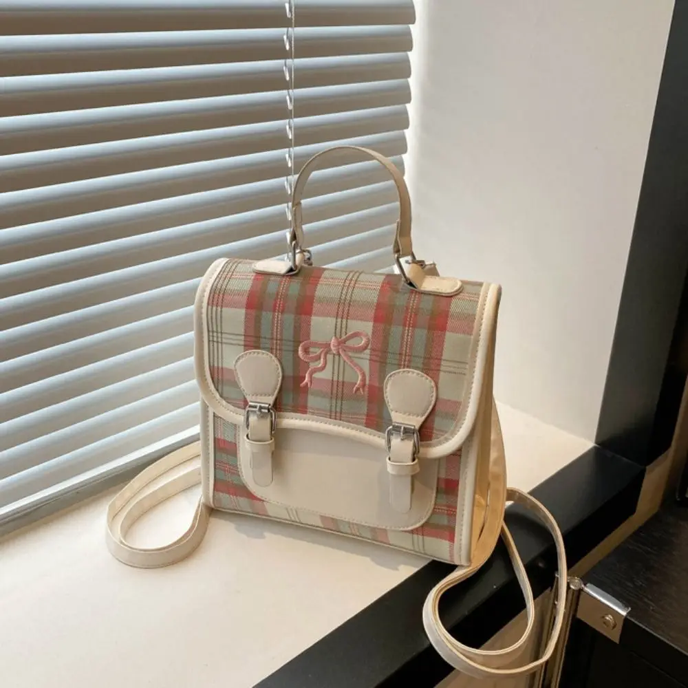 Leuke PU College Style Rugzak Geruite Handtas Tieners Schooltas Schoudertas Raster Boog Rugzak Kinderen