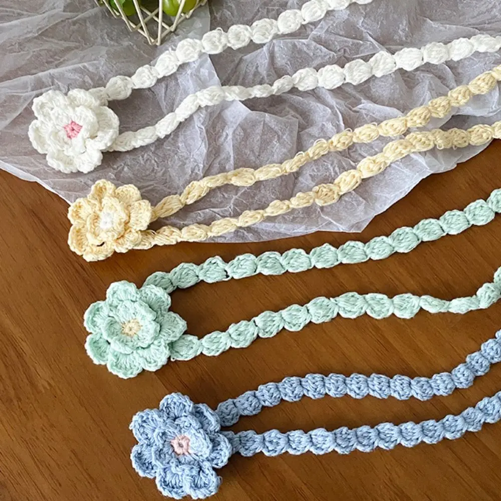 

Sweet Korean Style Flower Knitted Scarf Thin Wool Rose Flower Shawl Crocheted Elegant Long Narrow Scarves Outdoor