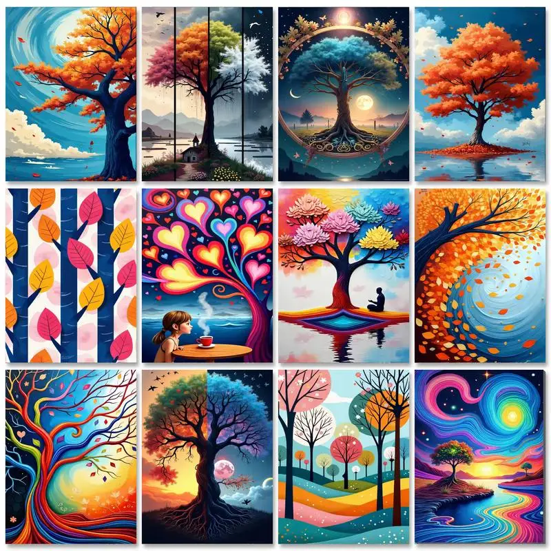 

RUOPOTY Colorful Tree Painting By Numbers Unique Gift Picture With Numbers Landscape Easy Acrylic on Canvas Painting Decor Artwo