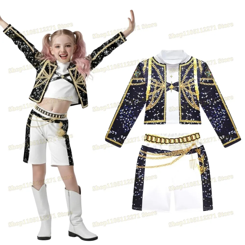 Kids Girls 3D Print Rumi Zoey Mira Cosplay Costume Suit Set Kpop Demon Hunters Uniform Children Halloween Party Roleplay