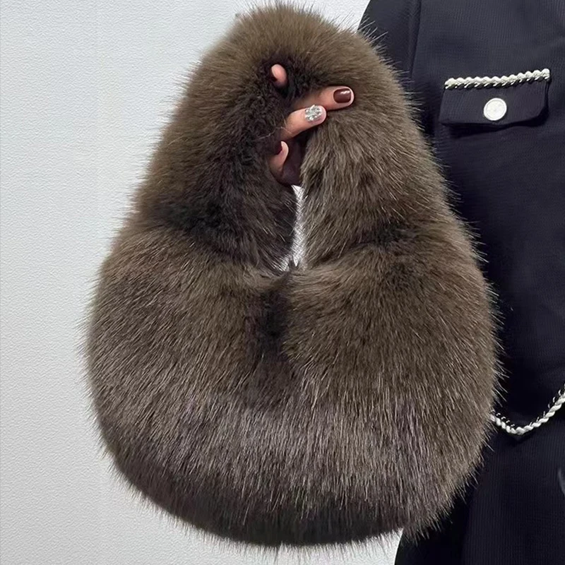 Winter Women Furry Shoulder Bags Soft Plush Solid Color Ladies Casual Tote Clutch Lightweight Female Faux Fur Hobos Handbag