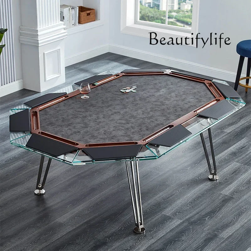 Light Luxury Tempered Glass Texas Poker Table Chess And Card Table Clubhouse Club Chip Table