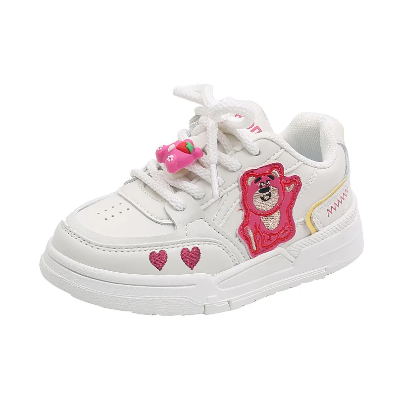 Disney Children\'s Casual Shoes Girl\'s Cartoon Cute Casual Shoes Children\'s Soft Sole Red White Lotso Shoes Sneakers Size 22-37