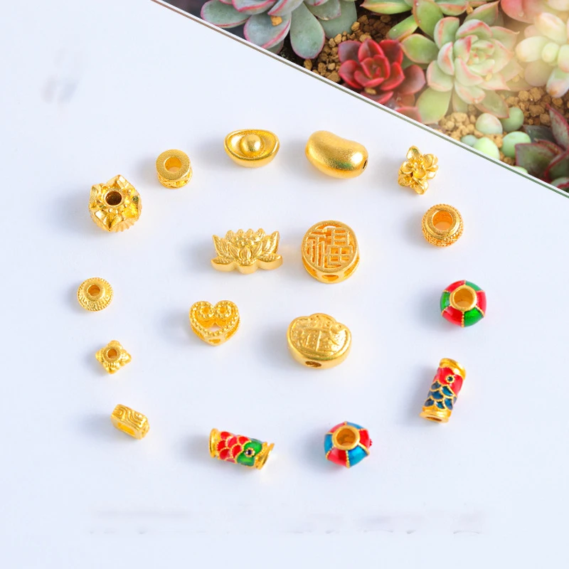 Gold Color Goldfish Colored Enamel Spacer Loose Wealth Lucky Beads For Jewelry Making DIY Bracelet Necklace Keychain Accessories