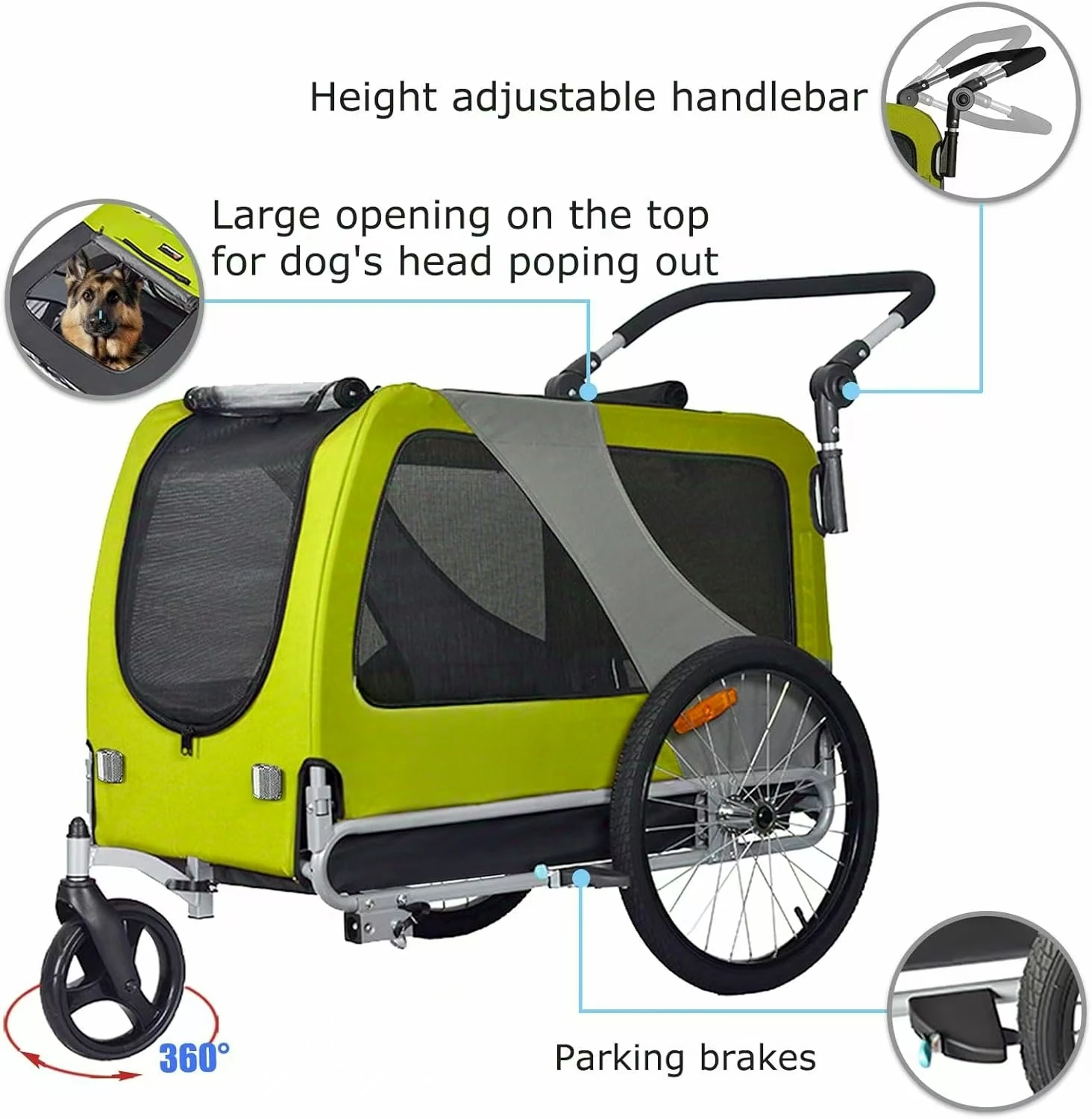 Premium Large/XL Pet Bike Trailer & Stroller for Large Sized Dog or Multiple Small Dogs Parking Brakes Easy Folding Frame