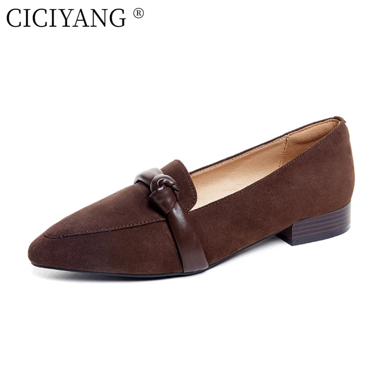 

CICIYANG Pointed Toe Female Shoes 2025 Spring Shallow Mouth Comfortable Women Boat Shoes Genuine Leather French Low-heeled Shoes