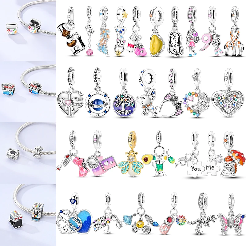 

Plata De Ley 925 Charms Sunflower Butterfly Travel Hot Balloon Amusing Pets Devil Eyes Dragonfly Women's Jewelry Fit Original