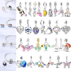 Plata De Ley 925 Charms Sunflower Butterfly Travel Hot Balloon Amusing Pets Devil Eyes Dragonfly Women's Jewelry Fit Original