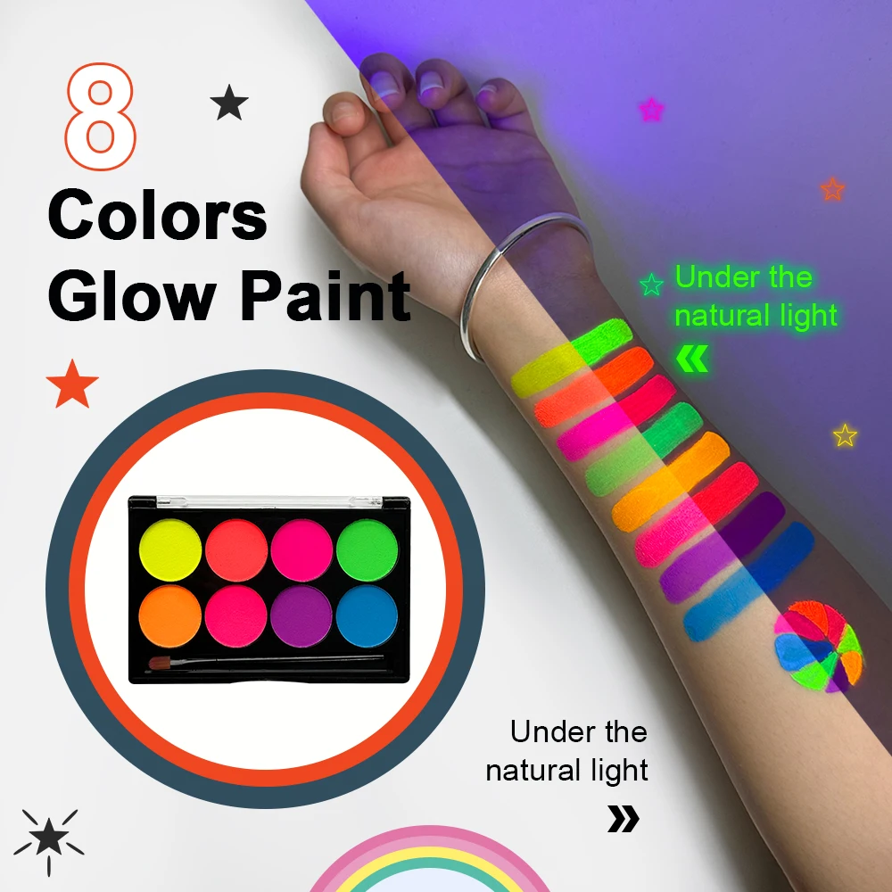 8 Colors Glow Fluorescent Neon Oil Face Body Art Paint UV Black Oil Painting Halloween Party Fancy Dress Beauty Makeup Cosmetics