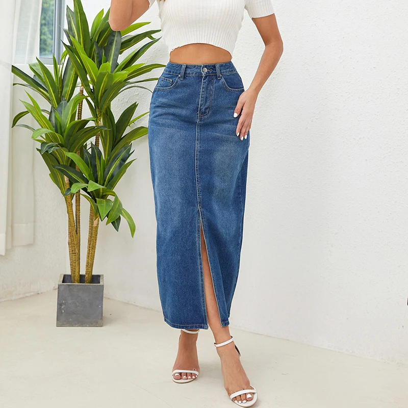 Women High Waist Gothic Skirts Jeans Girls Vintage High Street Casual Denim Dress Female Streetwear Blue Punk Straight Skirts