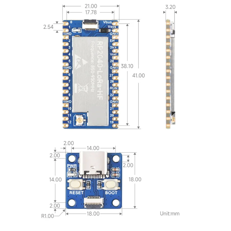 Neu! !RP2040-Lora Development Board Kit + Adapter Board SX1262 850-930 MHz Entwicklungsboard unterstützt GFSK Lora einfach zu bedienen