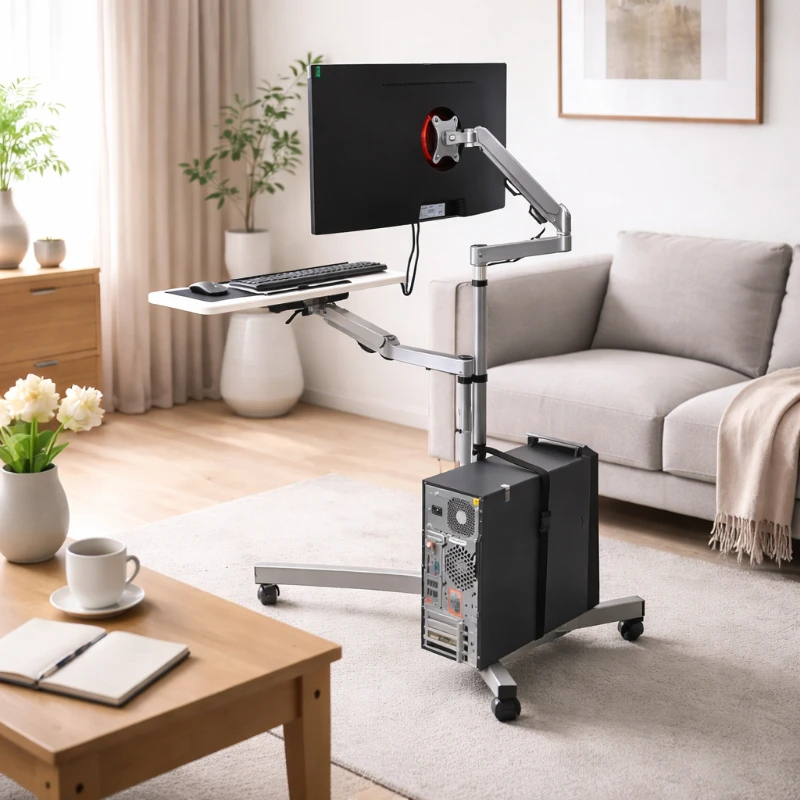 

Многофункциональный прикроватный столик-подставка для ноутбука с регулировкой угла наклона, толстым металлическим каркасом, бесшумными колесиками и портативным дизайном для дома