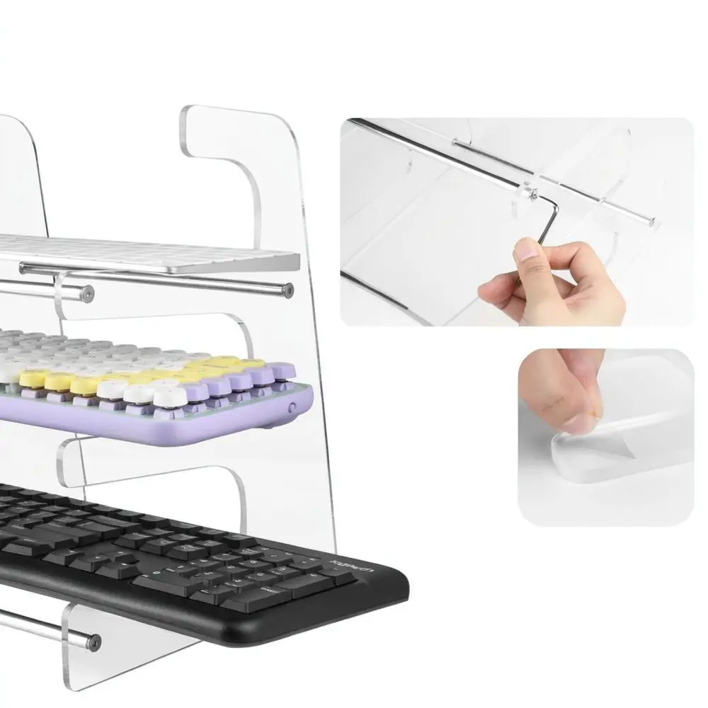 Acrylic Keyboard Stand Clear Desktop Storage Rack Multilayer Organizer Shelf For Gaming And Office Workstation Desk