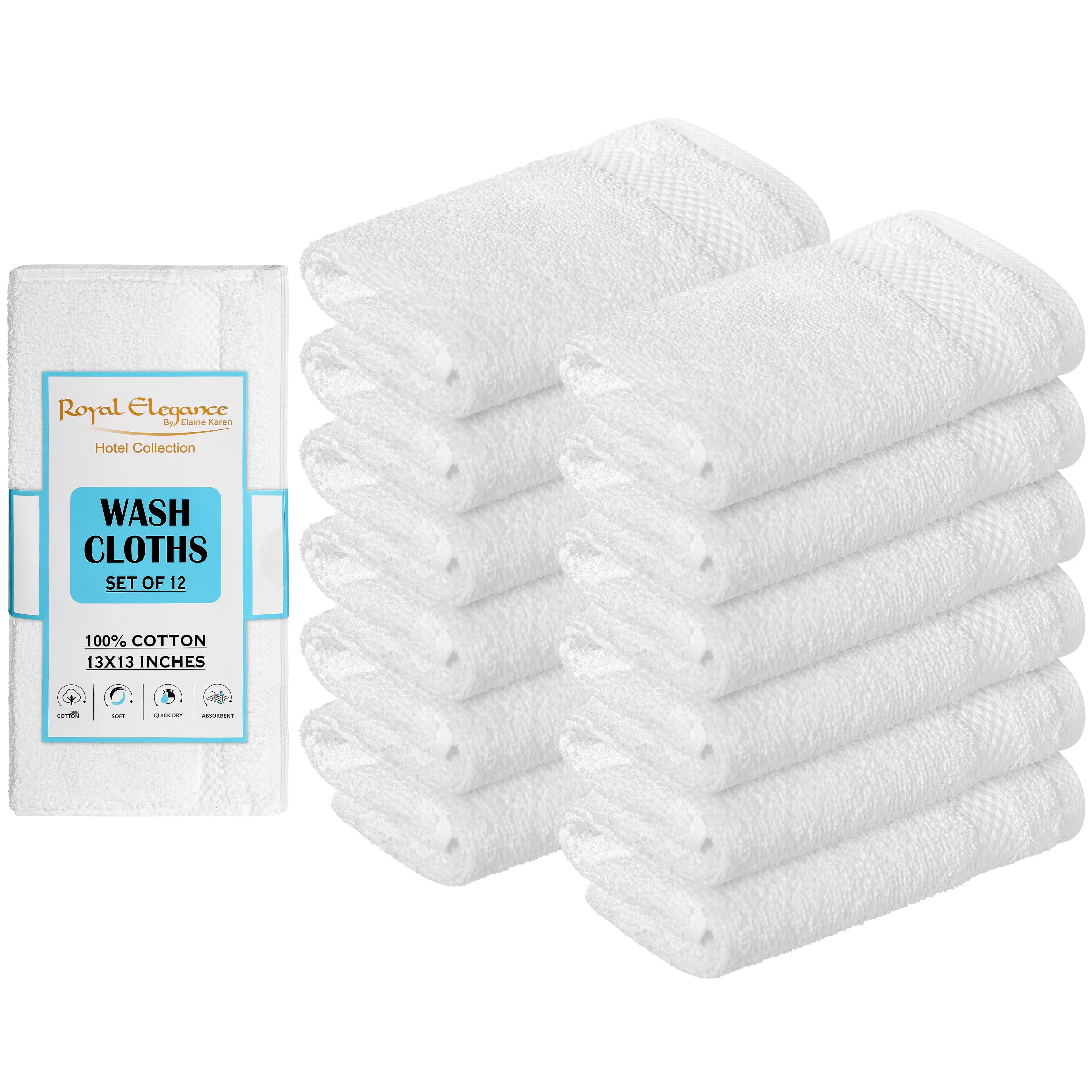 

Premium White Washcloths for Hotel Spa Bathrooms Cotton Face Towels 12 Pack Hotel Quality Looped Terry Design