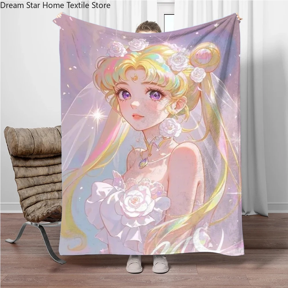 Flannel Blanket S-Sailor-Moon Children Warm Soft Blanket for Sofa Bed Cover Blanket Suitable for Birthday Souvenir Camping Gift
